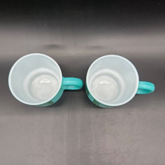 Vintage Milk Glass Mugs Hazel Atlas Teal Green Stacking Fruit Cherry Pear Apple - Picture 6 of 11